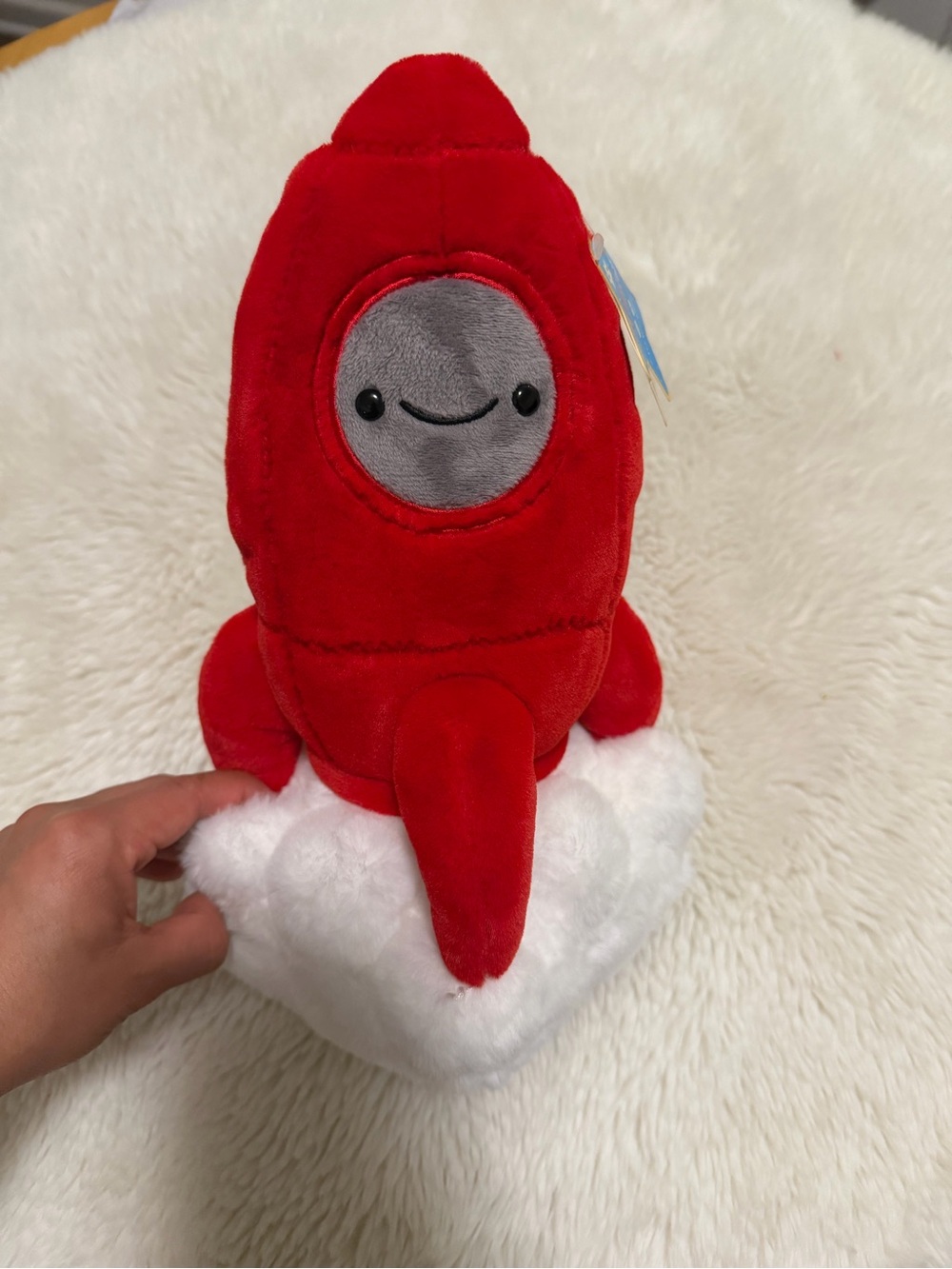 FAO Schwarz Red Plush Rocket with Smiling Gray Face